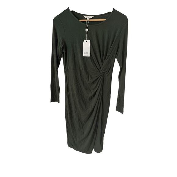 Ripe Maternity Dress Side Knot Jersey Dress Green Small NEW NWT Long Sleeve - Picture 1 of 6